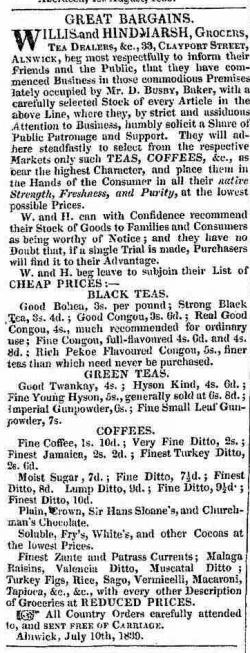 Newspaper cutting showing Willis & Hindmarsh Grocers
