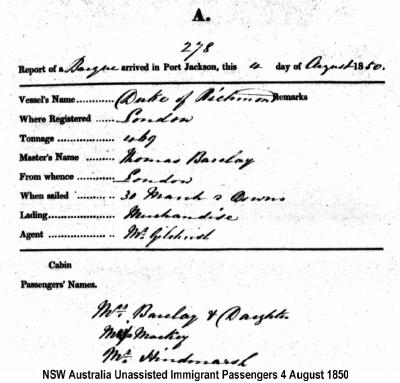 Percival Arrives in Australia Copy of NSW Australia Immigrant Passenger Entry for Percival Hindmarsh
