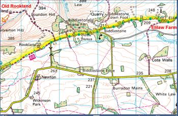 Map of Old Rookland and Elilaw Farm Map showing Old Rookland and Elilaw Farm locations